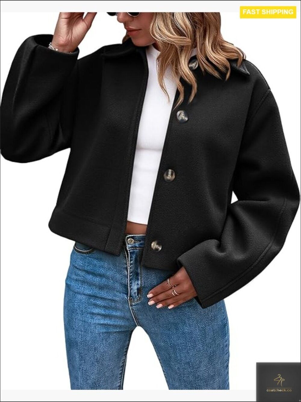 Cropped Pea Coat Classic Button Down Wool Blend Outerwear Fall Winter